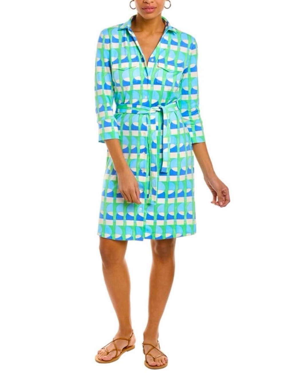 J. McLaughlin Green & Blue Geometric Midi Shirt Dress